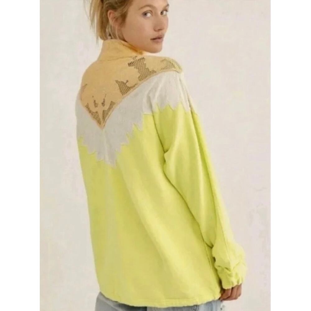 Free People Isla Crochet Quarter Zip Pullover Sweatshirt